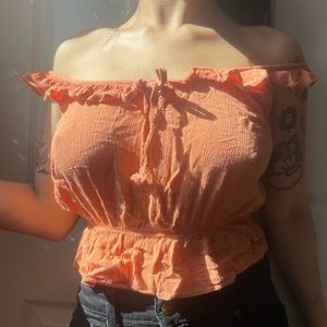 orange cami w ruffle trim